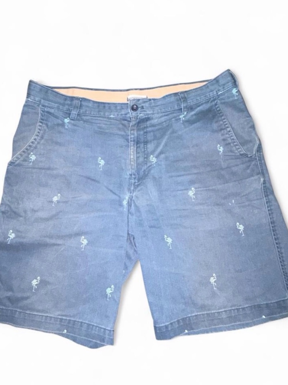Izod Size 38 Blue Embroidered Flamingo Cotton Shorts